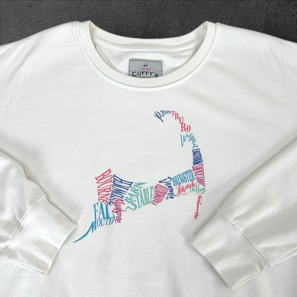 Cuffy's Cape Cod Sweatshirt Womans LARGE White‎ Graphic Print Long Sleeves